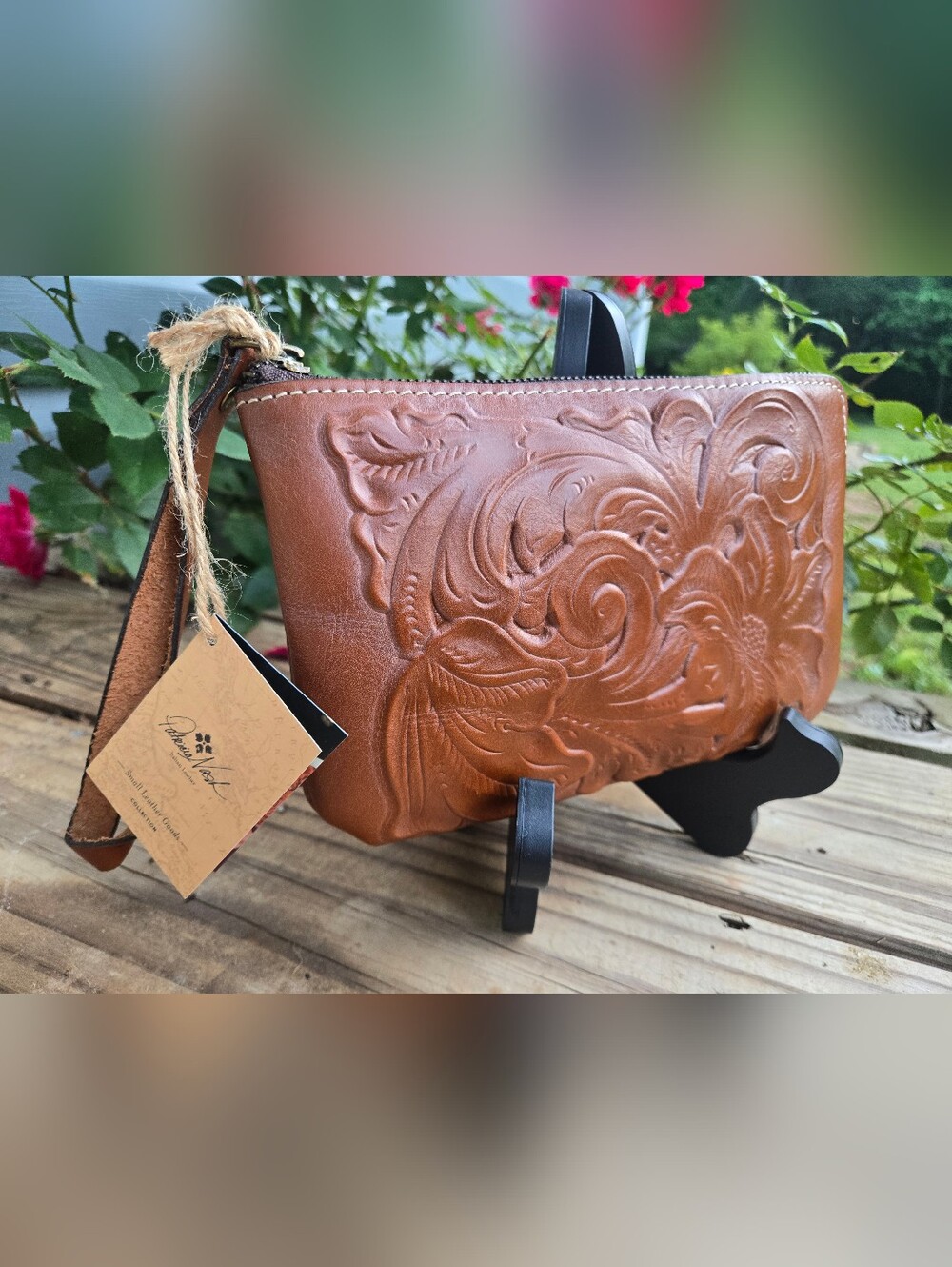 Patricia Nash Floral Tooled Leather Wristlet in Warm Brown.  New With Tags.
